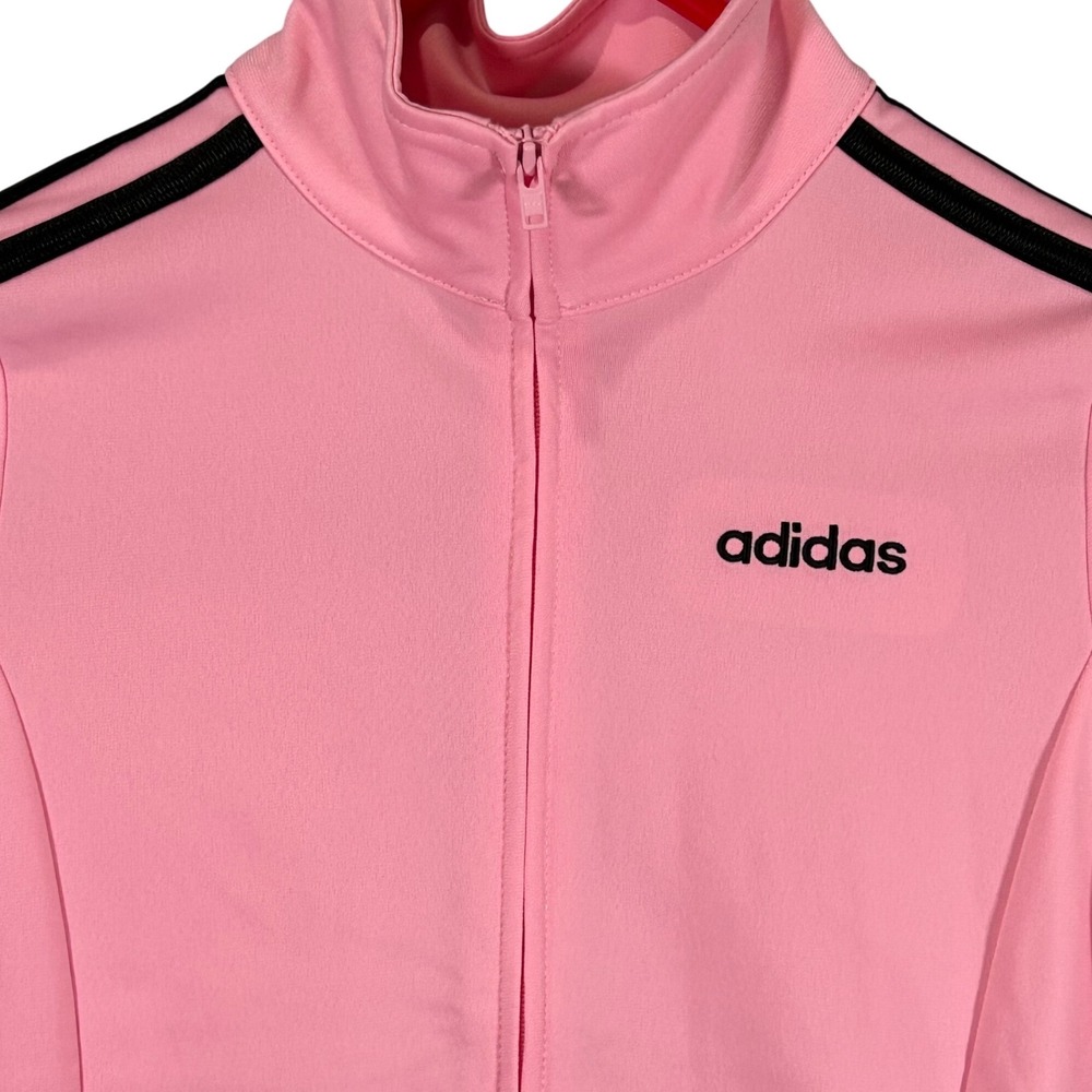 Adidas Girls Pink Black 3-Stripe Full Zip Track Jacket Size Medium 10/12